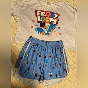 Women's Medium Kellogg’s Froot Loops Toucan Sam 2 piece Pajama Set Shorts Tshirt